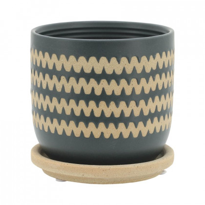 Sagebrook 5"/6" Zig-zag Planters With Saucer (Set Of 2) - Teal