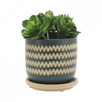 Sagebrook 5"/6" Zig-zag Planters With Saucer (Set Of 2) - Teal