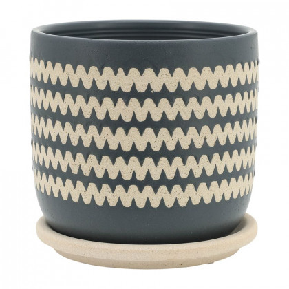Sagebrook 5"/6" Zig-zag Planters With Saucer (Set Of 2) - Teal