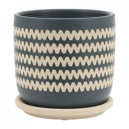 Sagebrook 5"/6" Zig-zag Planters With Saucer (Set Of 2) - Teal