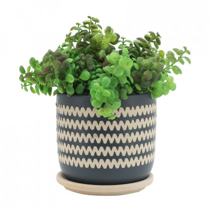 Sagebrook 5"/6" Zig-zag Planters With Saucer (Set Of 2) - Teal
