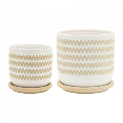 Sagebrook - 5"/6" Zig-zag Planters With Saucer (Set Of 2)