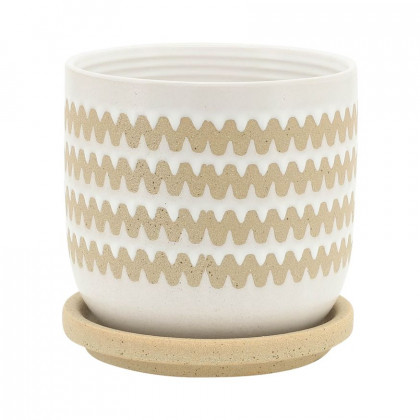 Sagebrook - 5"/6" Zig-zag Planters With Saucer (Set Of 2)