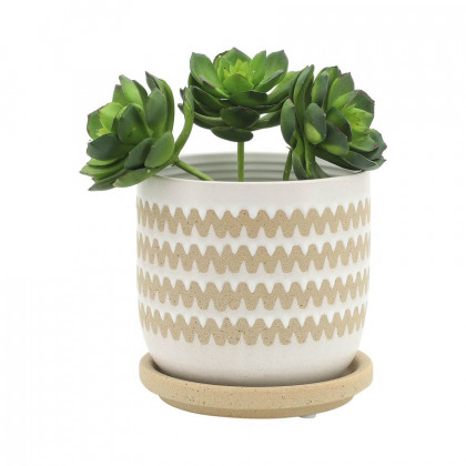 Sagebrook 5"/6" Zig-zag Planters With Saucer (Set Of 2) - White