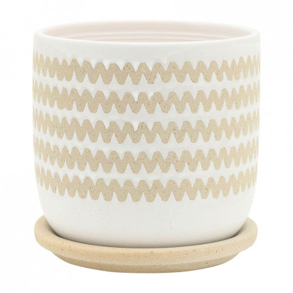 Sagebrook 5"/6" Zig-zag Planters With Saucer (Set Of 2) - White