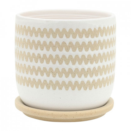 Sagebrook 5"/6" Zig-zag Planters With Saucer (Set Of 2) - White
