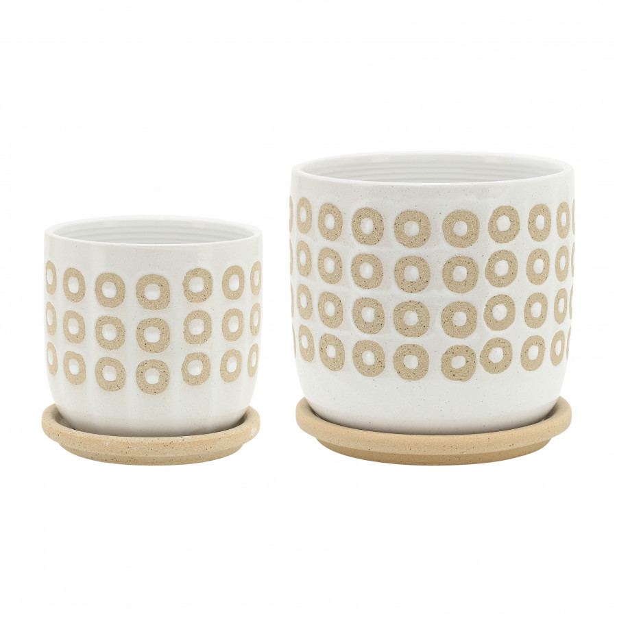Sagebrook - 5"/6" Circles Planter with Saucer (Set Of 2) in White