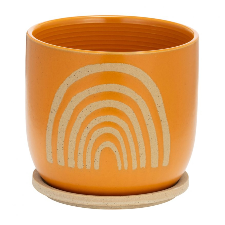 Sagebrook 8" Ceramic Arch Planter with Saucer - Orange