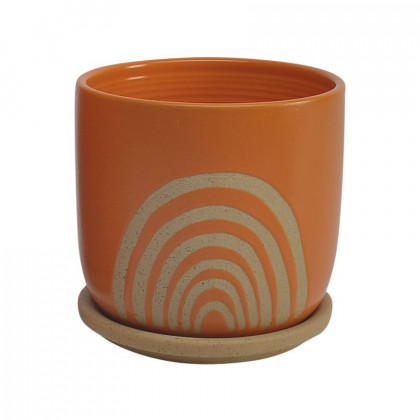 Sagebrook 8" Ceramic Arch Planters with Saucer (Set Of 2) - Orange