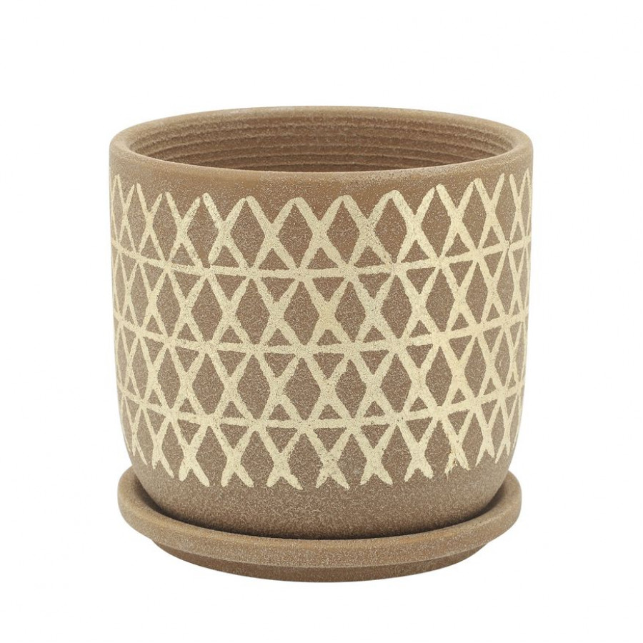 Sagebrook 6" Cross Planter With Saucer - Tan