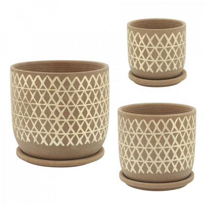 Sagebrook 6" Cross Planter With Saucer - Tan