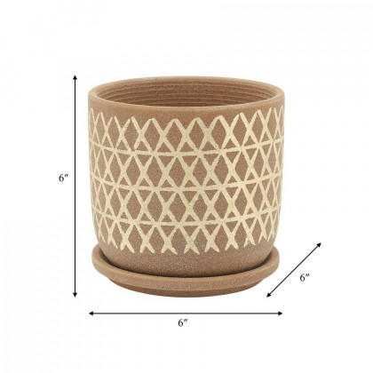 Sagebrook 6" Cross Planter With Saucer - Tan