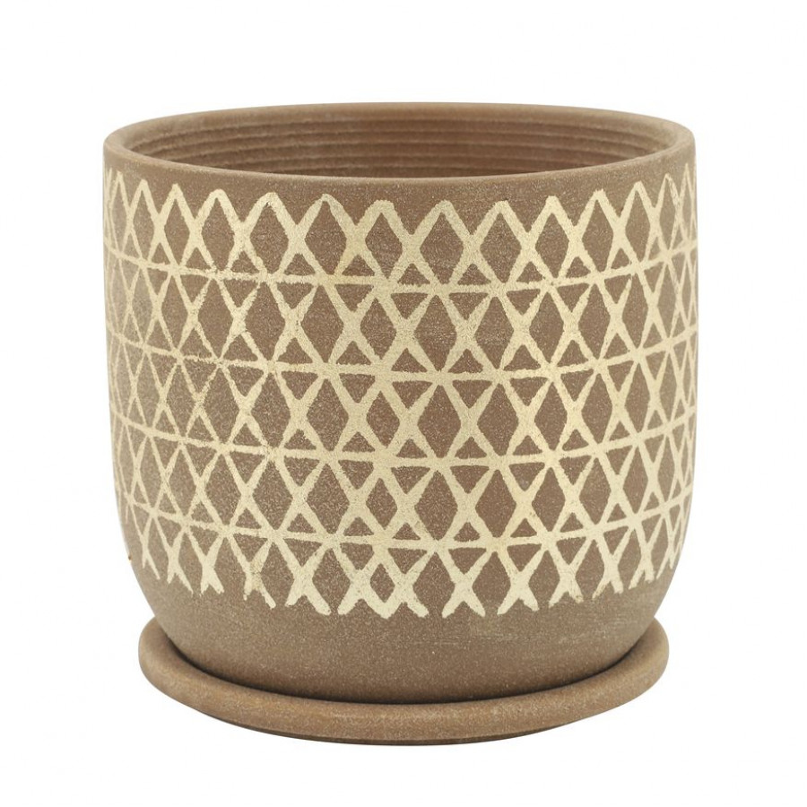 Sagebrook 8" Cross Planter With Saucer - Tan
