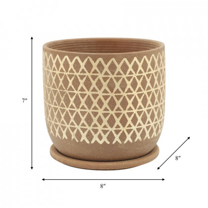 Sagebrook 8" Cross Planter With Saucer - Tan