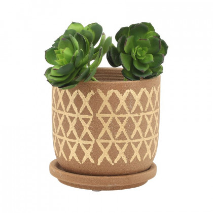 Sagebrook 5"/6" Cross Planters With Saucer (Set Of 2) - Tan