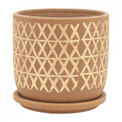 Sagebrook 5"/6" Cross Planters With Saucer (Set Of 2) - Tan