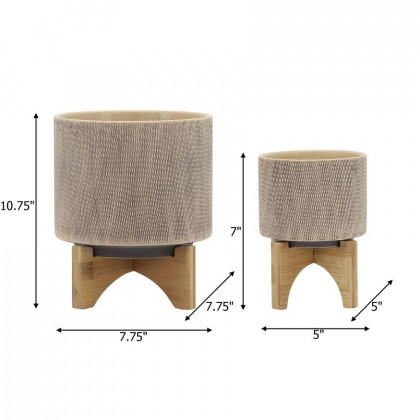Sagebrook 5"/8" Mesh Planters With Stand (Set Of 2) - Tan