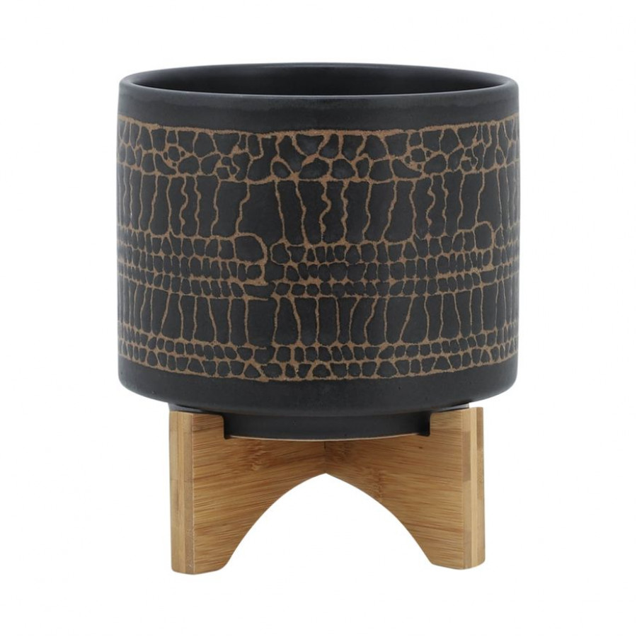 Sagebrook 8" Glazed Planter With Stand - Black
