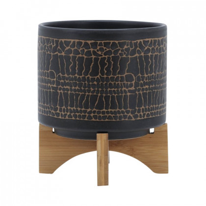 Sagebrook 8" Glazed Planter With Stand - Black