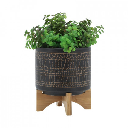 Sagebrook 8" Glazed Planter With Stand - Black