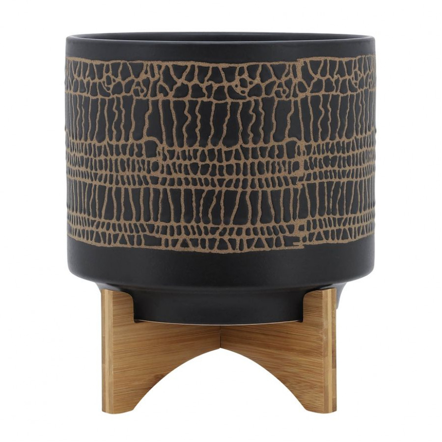Sagebrook 10" Glazed Planter With Stand - Black