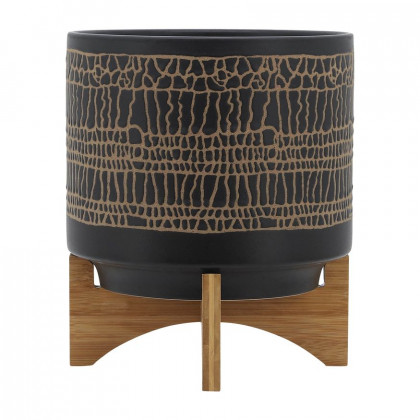 Sagebrook 10" Glazed Planter With Stand - Black