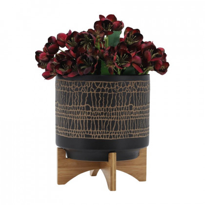 Sagebrook 10" Glazed Planter With Stand - Black