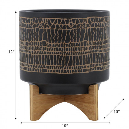 Sagebrook 10" Glazed Planter With Stand - Black