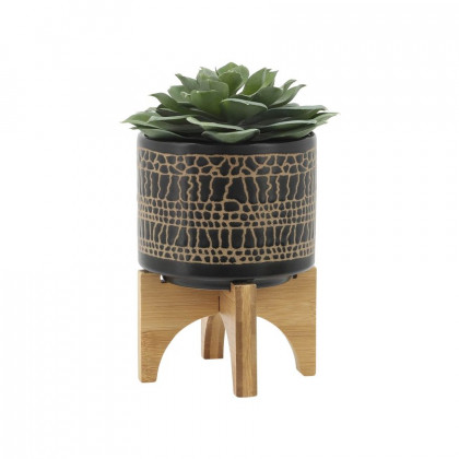 Sagebrook 5"/8" Glazed Planters With Stand (Set Of 2) - Black