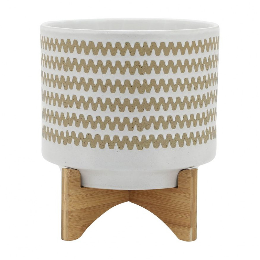 Sagebrook 10" Zig-zag Planter With Stand - White