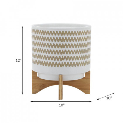 Sagebrook 10" Zig-zag Planter With Stand - White