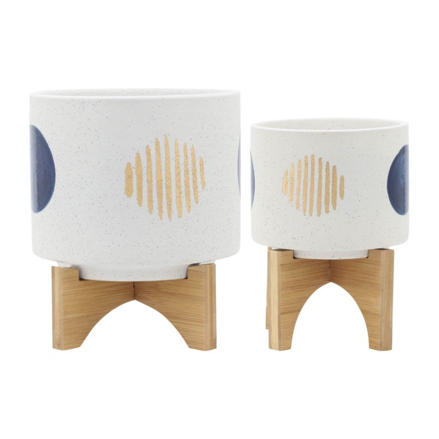 Sagebrook 5"/8" Funky Planters With Stand (Set Of 2) - White