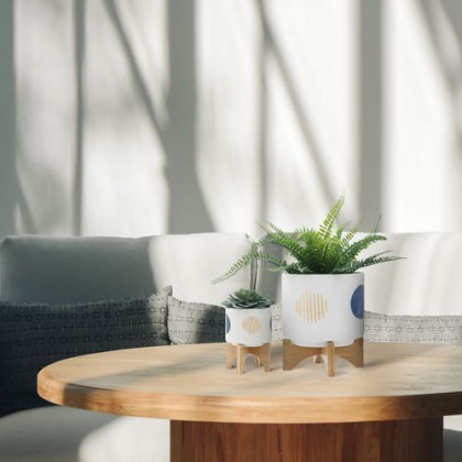 Sagebrook 5"/8" Funky Planters With Stand (Set Of 2) - White