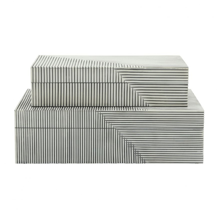 Sagebrook - Resin Ridged Boxes (Set Of 2) in White