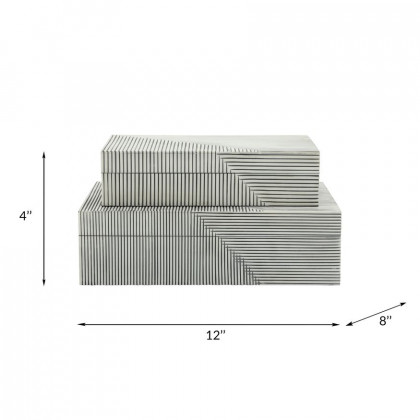 Sagebrook - Resin Ridged Boxes (Set Of 2) in White