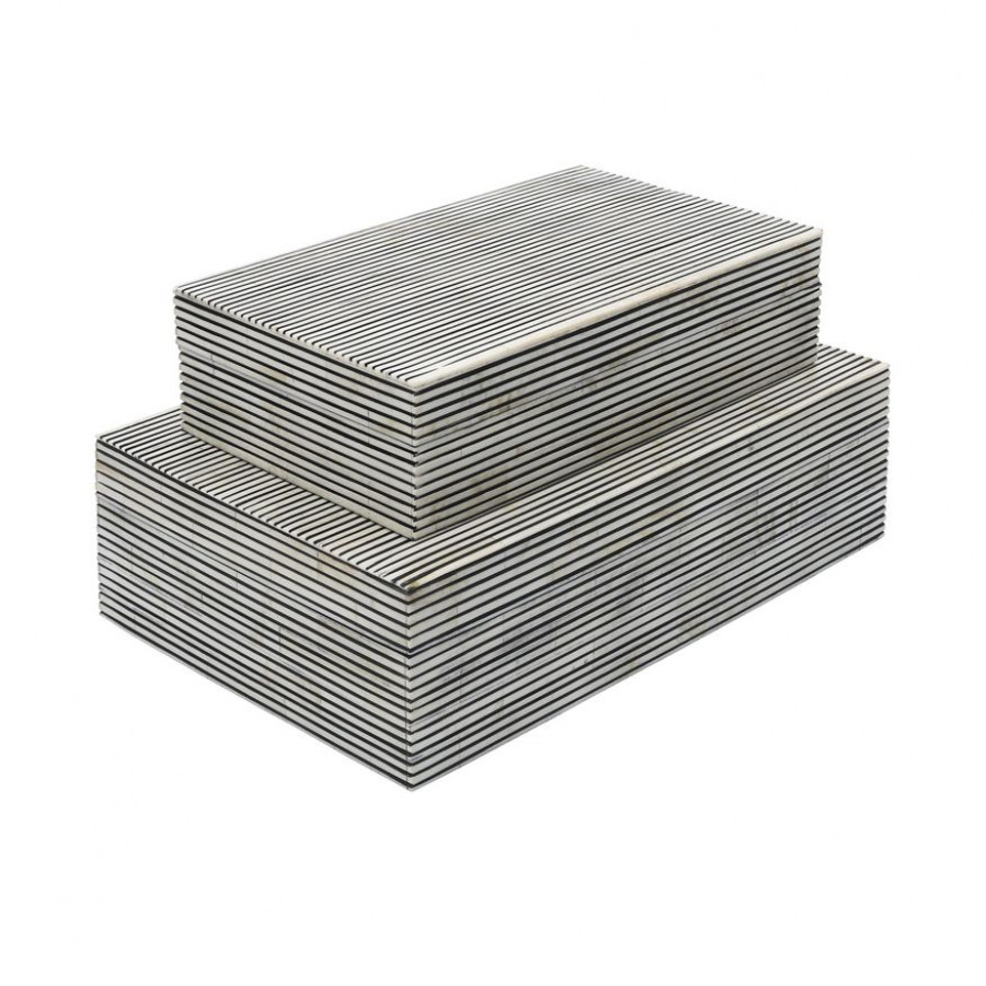 Sagebrook - Resin Pinstripe Boxes (Set Of 2) in Black/White