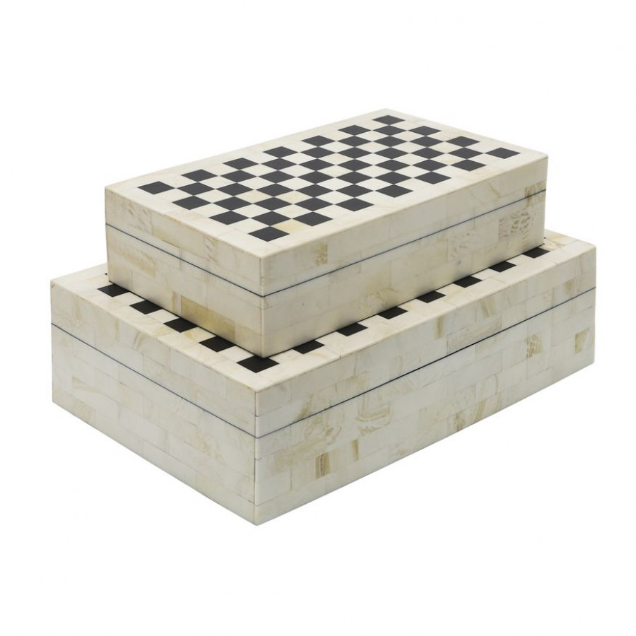 Sagebrook - Resin Checkered Boxes (Set Of 2) in Black/White