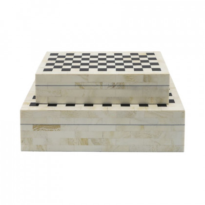 Sagebrook - Resin Checkered Boxes (Set Of 2) in Black/White