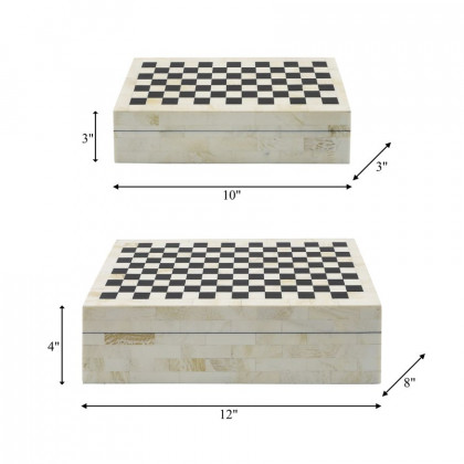Sagebrook - Resin Checkered Boxes (Set Of 2) in Black/White