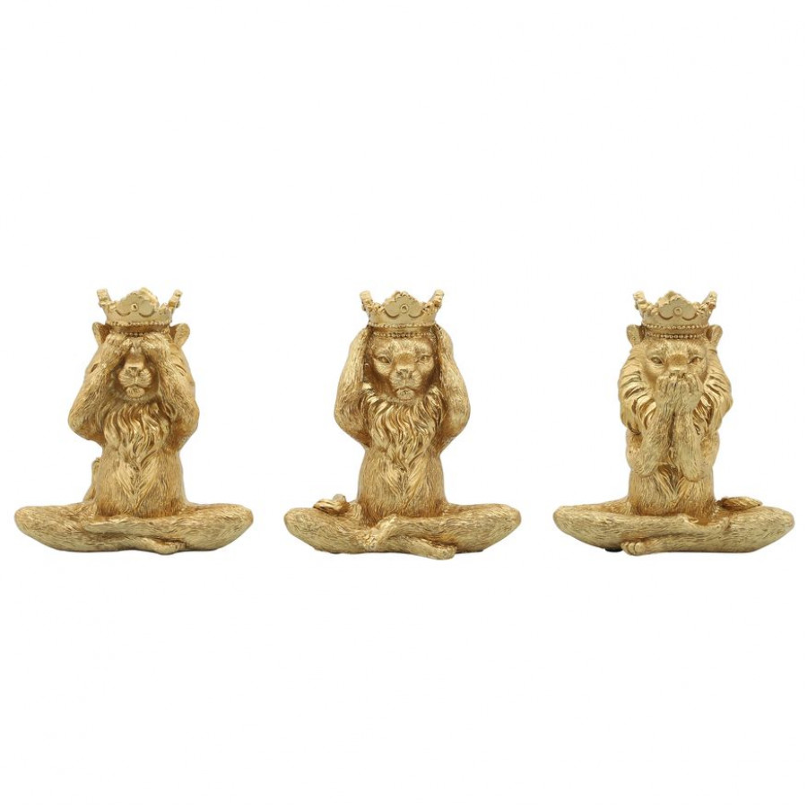Sagebrook - 6" Resin Yoga Lion Set (Set Of 3) in Gold