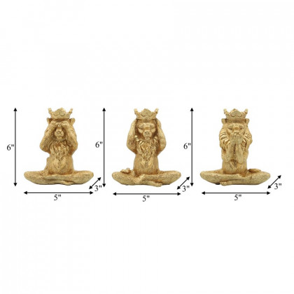 Sagebrook - 6" Resin Yoga Lion Set (Set Of 3) in Gold