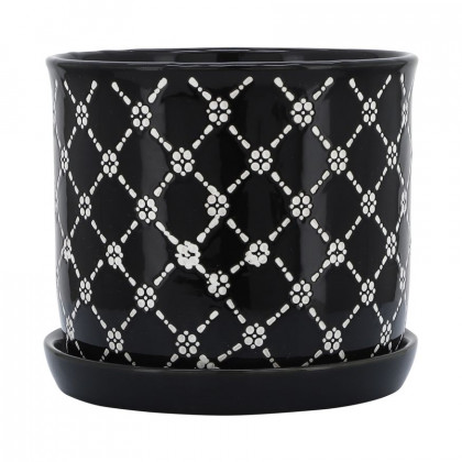 Sagebrook - 6"/8" Chained Daisies Planters With Saucer (Set Of 2) in Black