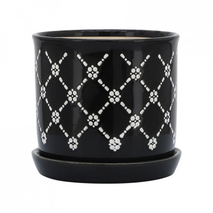 Sagebrook - 6"/8" Chained Daisies Planters With Saucer (Set Of 2) in Black