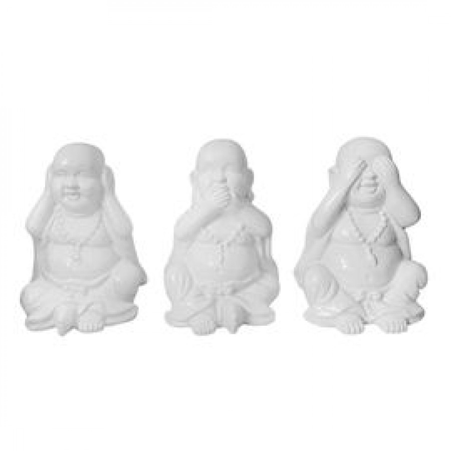 Sagebrook - Hear No, Speak No, See No Buddhas (Set Of 3) in White