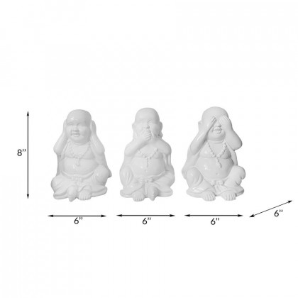 Sagebrook - Hear No, Speak No, See No Buddhas (Set Of 3) in White