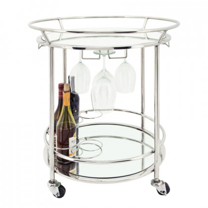 Sagebrook Two Tier Round Rolling Bar Cart - Silver