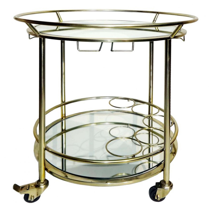 Sagebrook Two Tier Round Rolling Bar Cart - Gold