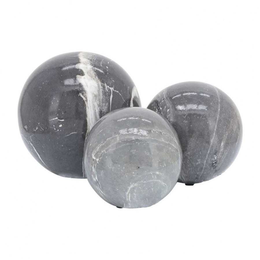 Sagebrook - 4"/5"/6" Marble Look Orbs (Set Of 3) in Black/White