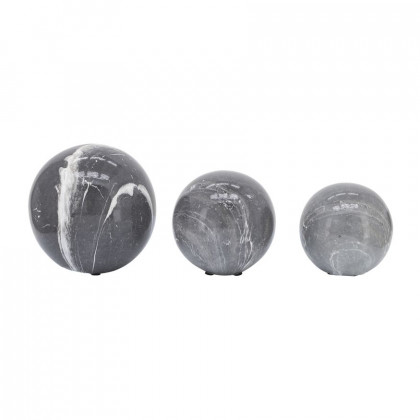 Sagebrook - 4"/5"/6" Marble Look Orbs (Set Of 3) in Black/White