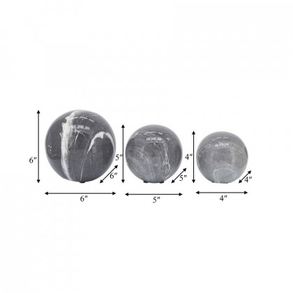 Sagebrook - 4"/5"/6" Marble Look Orbs (Set Of 3) in Black/White